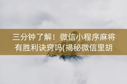 三分钟了解！微信小程序麻将有胜利诀窍吗(揭秘微信里胡牌神器)