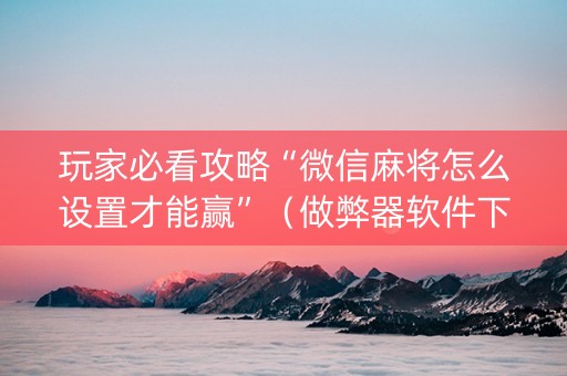 玩家必看攻略“微信麻将怎么设置才能赢”（做弊器软件下载)