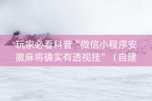 玩家必看科普“微信小程序安徽麻将确实有透视挂”（自建房怎么拿好牌)