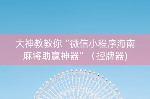 大神教教你“微信小程序海南麻将助赢神器”（控牌器)