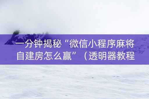 一分钟揭秘“微信小程序麻将自建房怎么赢”（透明器教程)