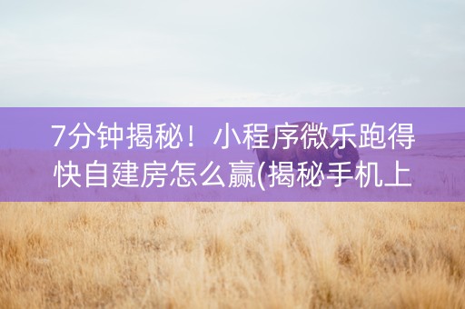 7分钟揭秘！小程序微乐跑得快自建房怎么赢(揭秘手机上自建房怎么赢)