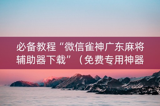 必备教程“微信雀神广东麻将辅助器下载”（免费专用神器)