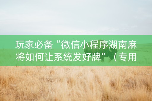 玩家必备“微信小程序湖南麻将如何让系统发好牌”（专用神器下载)