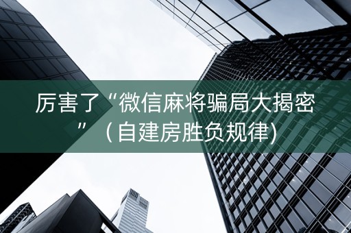厉害了“微信麻将骗局大揭密”（自建房胜负规律)