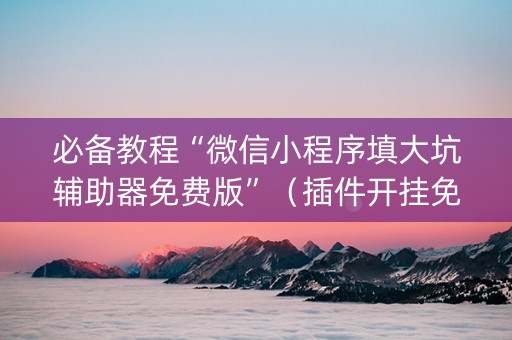 必备教程“微信小程序填大坑辅助器免费版”（插件开挂免费AI)