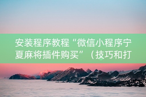 安装程序教程“微信小程序宁夏麻将插件购买”（技巧和打好牌方法)