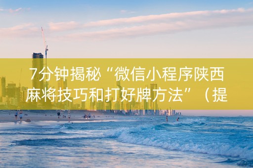 7分钟揭秘“微信小程序陕西麻将技巧和打好牌方法”（提高胜率软件)