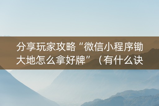 分享玩家攻略“微信小程序锄大地怎么拿好牌”（有什么诀窍)