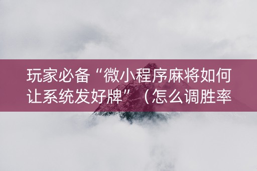 玩家必备“微小程序麻将如何让系统发好牌”（怎么调胜率)