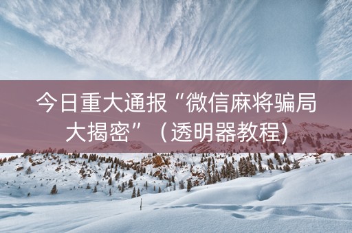 今日重大通报“微信麻将骗局大揭密”（透明器教程)