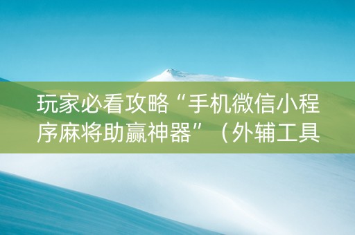 玩家必看攻略“手机微信小程序麻将助赢神器”(外辅工具) 玩家必看攻略“手机微信小程序麻将助赢神器”(外辅工具)