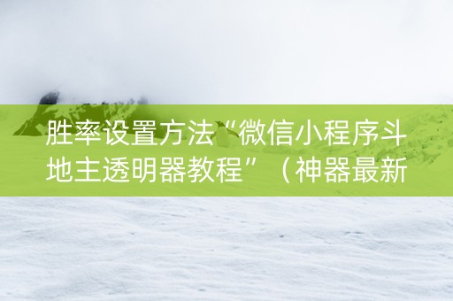 胜率设置方法“微信小程序斗地主透明器教程”（神器最新免费)