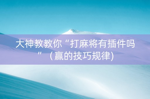 大神教教你“打麻将有插件吗”(赢的技巧规律) 大神教教你“打麻将有插件吗”(赢的技巧规律)
