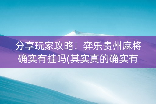分享玩家攻略！弈乐贵州麻将确实有挂吗(其实真的确实有挂)