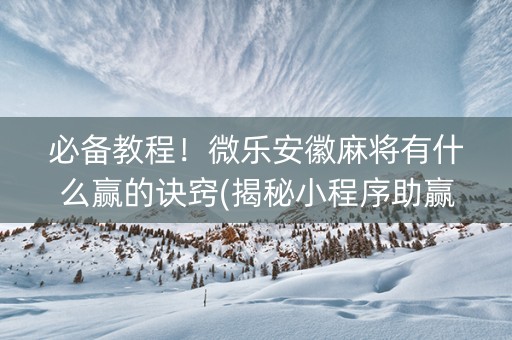 必备教程！微乐安徽麻将有什么赢的诀窍(揭秘小程序助赢神器)