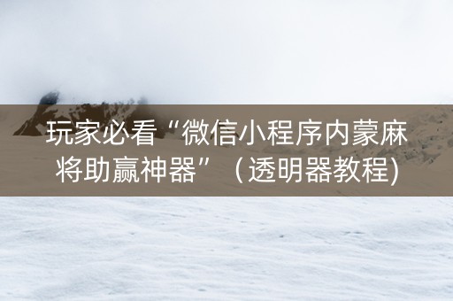 玩家必看“微信小程序内蒙麻将助赢神器”（透明器教程)