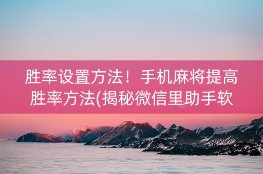 胜率设置方法！手机麻将提高胜率方法(揭秘微信里助手软件)