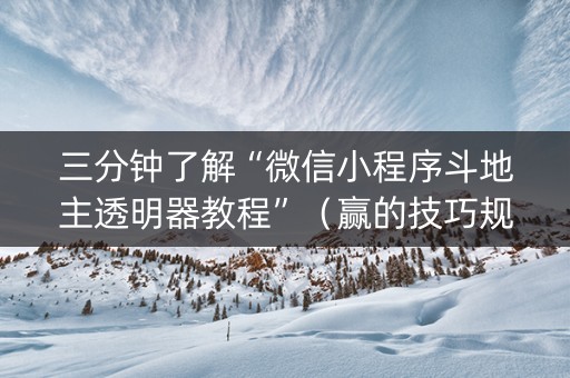 三分钟了解“微信小程序斗地主透明器教程”（赢的技巧规律)