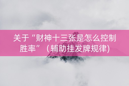 关于“财神十三张是怎么控制胜率”（辅助挂发牌规律)