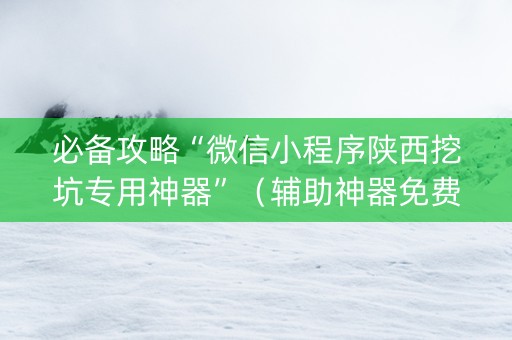必备攻略“微信小程序陕西挖坑专用神器”（辅助神器免费)