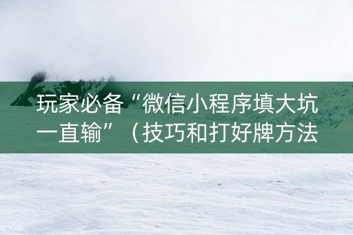 玩家必备“微信小程序填大坑一直输”（技巧和打好牌方法)