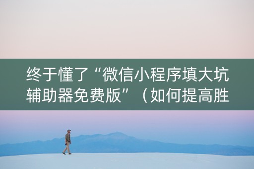 终于懂了“微信小程序填大坑辅助器免费版”（如何提高胜率)