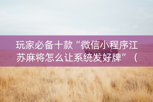 玩家必备十款“微信小程序江苏麻将怎么让系统发好牌”（透明器教程)