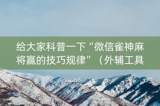 给大家科普一下“微信雀神麻将赢的技巧规律”（外辅工具)