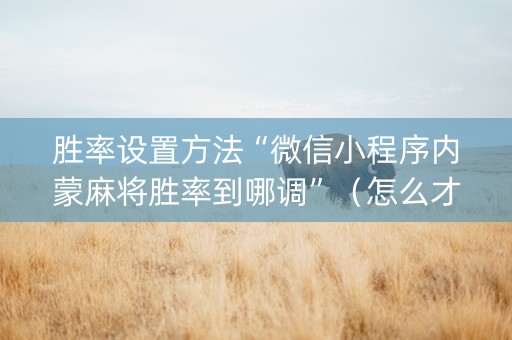 胜率设置方法“微信小程序内蒙麻将胜率到哪调”（怎么才会赢)