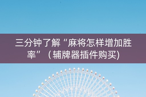 三分钟了解“麻将怎样增加胜率”（辅牌器插件购买)