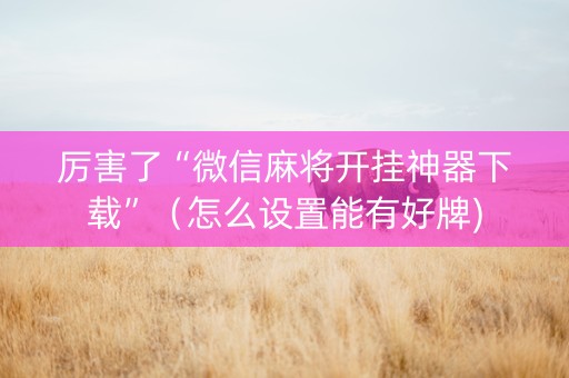 厉害了“微信麻将开挂神器下载”（怎么设置能有好牌)