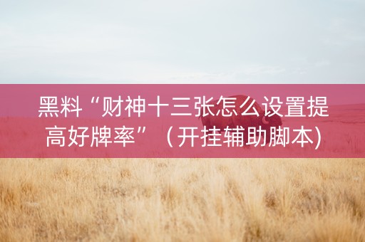 黑料“财神十三张怎么设置提高好牌率”（开挂辅助脚本)
