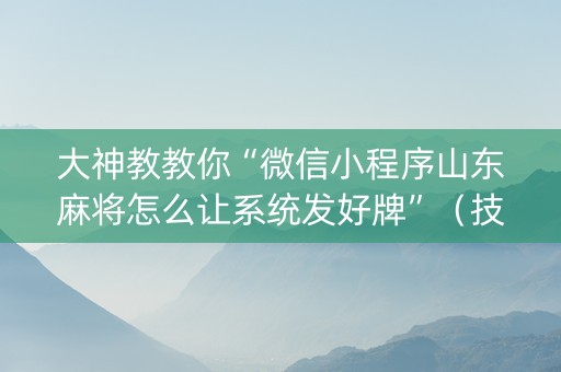 大神教教你“微信小程序山东麻将怎么让系统发好牌”（技巧和打好牌方法)