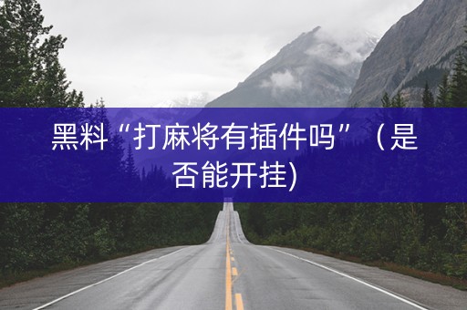 黑料“打麻将有插件吗”（是否能开挂)
