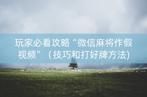 玩家必看攻略“微信麻将作假视频”（技巧和打好牌方法)