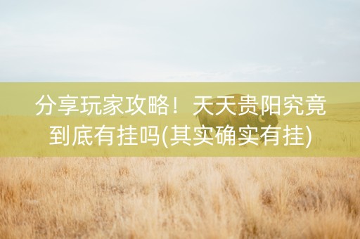 分享玩家攻略！天天贵阳究竟到底有挂吗(其实确实有挂)