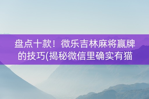 盘点十款！微乐吉林麻将赢牌的技巧(揭秘微信里确实有猫腻)