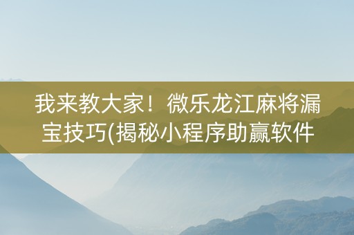 我来教大家！微乐龙江麻将漏宝技巧(揭秘小程序助赢软件)