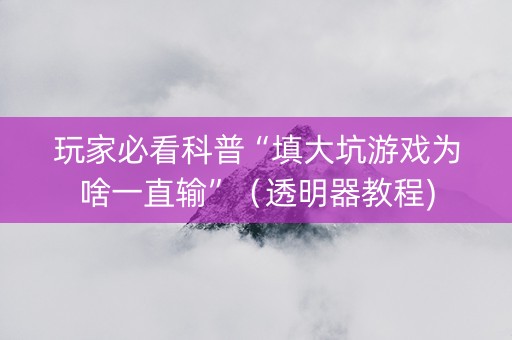 玩家必看科普“填大坑游戏为啥一直输”（透明器教程)