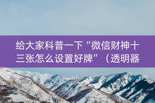 给大家科普一下“微信财神十三张怎么设置好牌”（透明器教程)