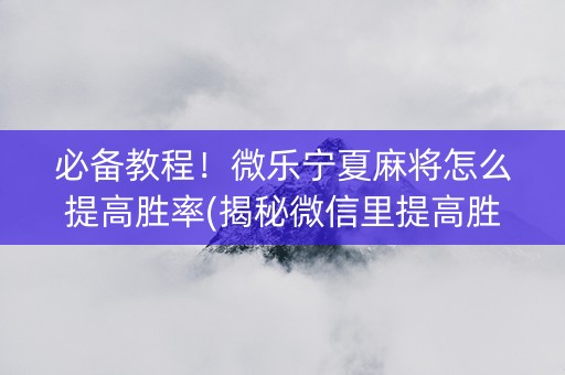 必备教程！微乐宁夏麻将怎么提高胜率(揭秘微信里提高胜率)