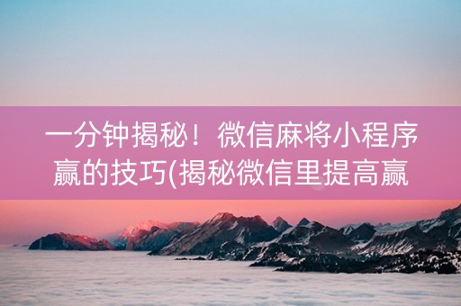 一分钟揭秘！微信麻将小程序赢的技巧(揭秘微信里提高赢的概率)