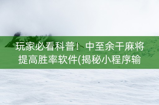 玩家必看科普！中至余干麻将提高胜率软件(揭秘小程序输赢技巧)