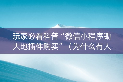 玩家必看科普“微信小程序锄大地插件购买”（为什么有人一直赢)