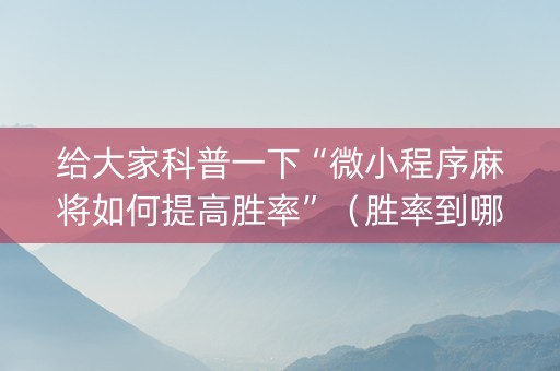 给大家科普一下“微小程序麻将如何提高胜率”(胜率到哪调) 给大家科普一下“微小程序麻将如何提高胜率”(胜率到哪调)