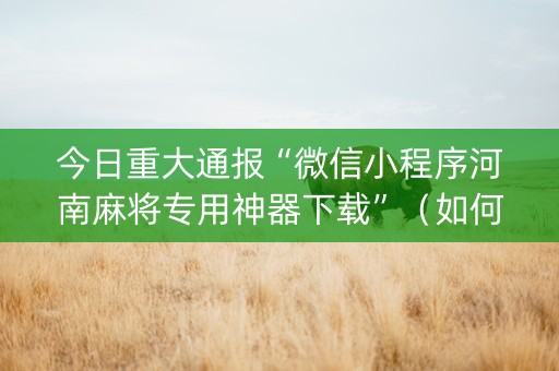 今日重大通报“微信小程序河南麻将专用神器下载”（如何让系统发好牌)