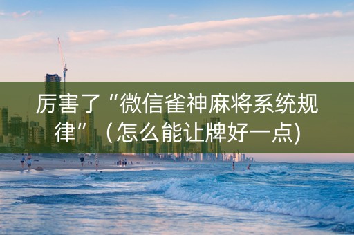 厉害了“微信雀神麻将系统规律”（怎么能让牌好一点)