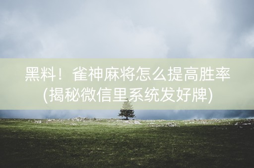 黑料！雀神麻将怎么提高胜率(揭秘微信里系统发好牌)