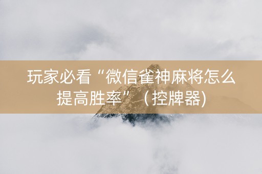 玩家必看“微信雀神麻将怎么提高胜率”（控牌器)